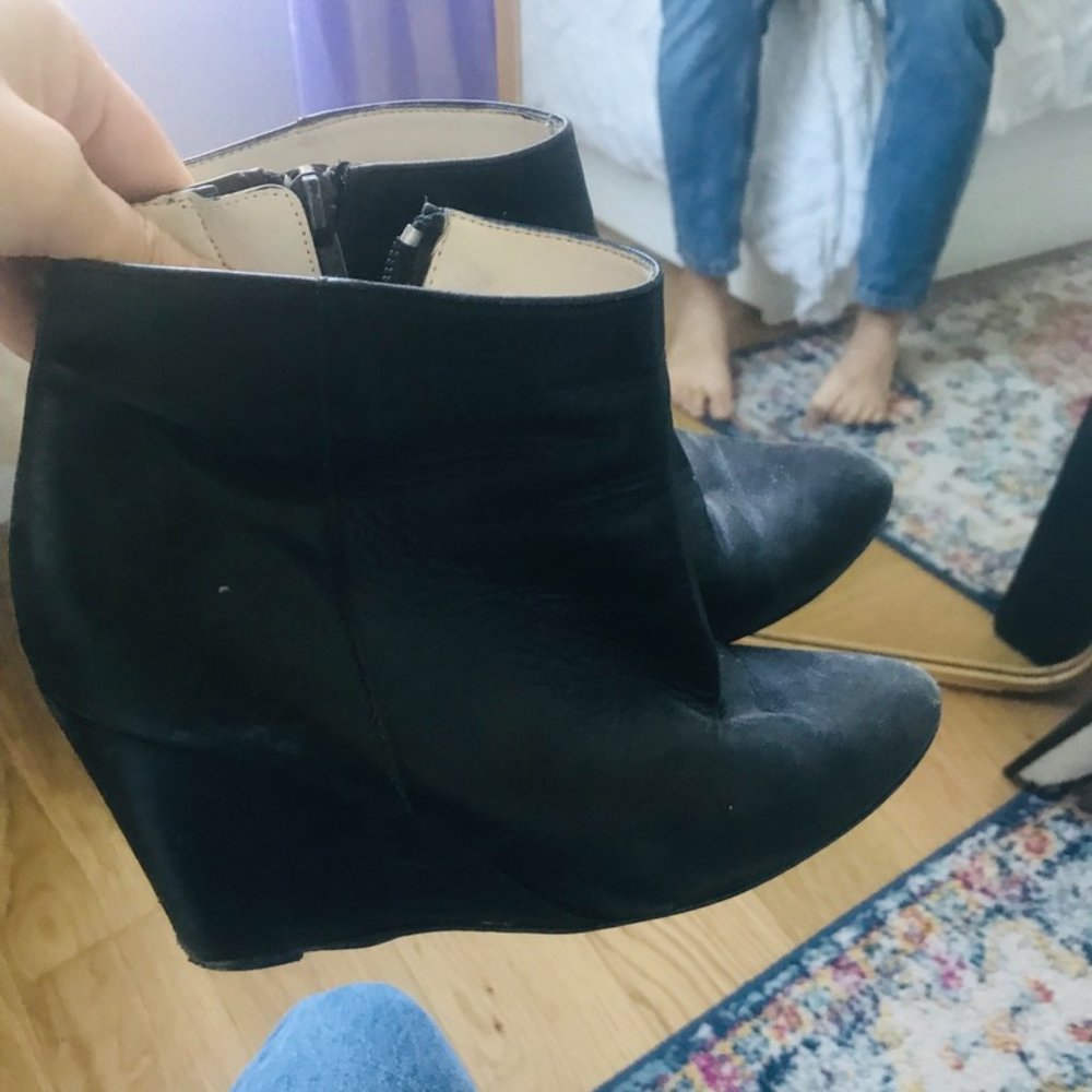 zara leather black booties wedge plat heel size 37